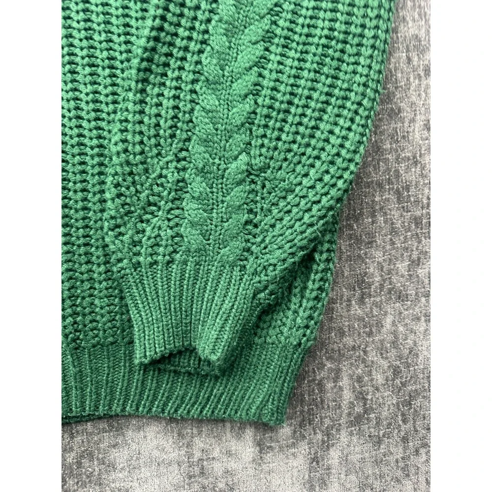 Allison Joy Sweater‎ Womens Medium Green Acrylic Cable Knit Ribbed Turtleneck